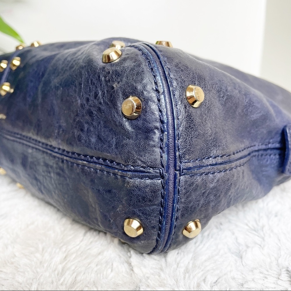 Michael Kors Y2K “Astor" studded blue distressed moto leather handbag - Picture 9 of 14